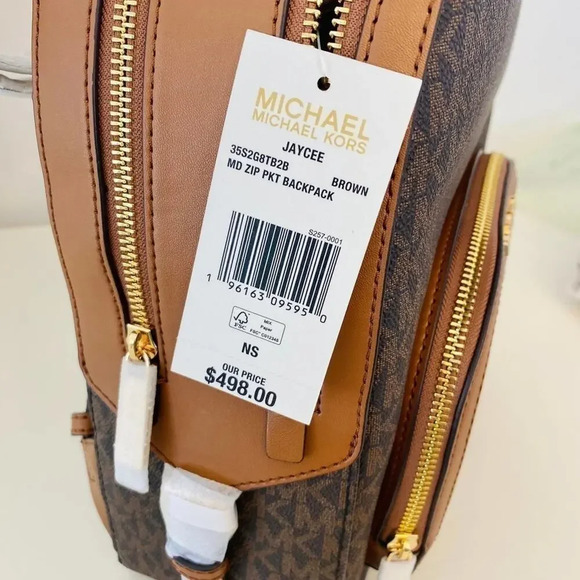 NWT Michael Kors Jaycee Medium Zip Pocket Backpack & wallet brown - Picture 9 of 11